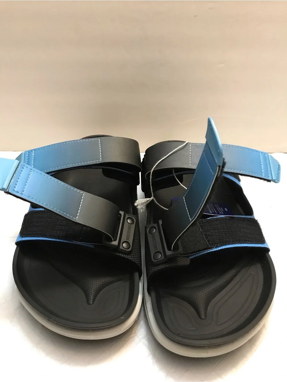 Birkenstock Light Blue and Black Dual-Strap Slides